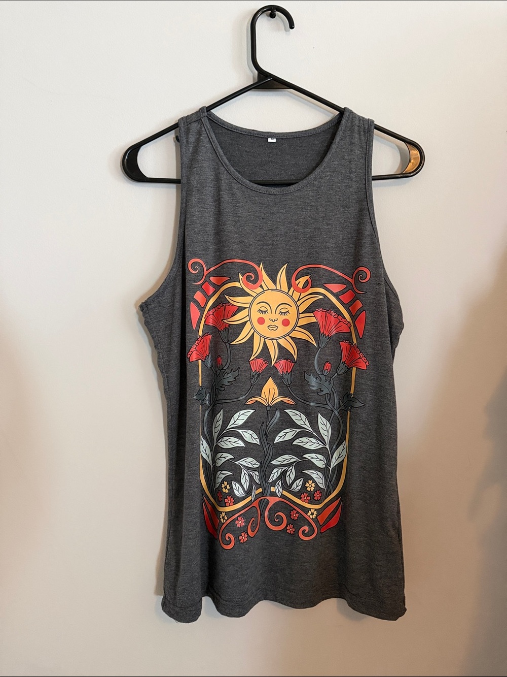 Sun & Floral Graphic Charcoal Tank Top